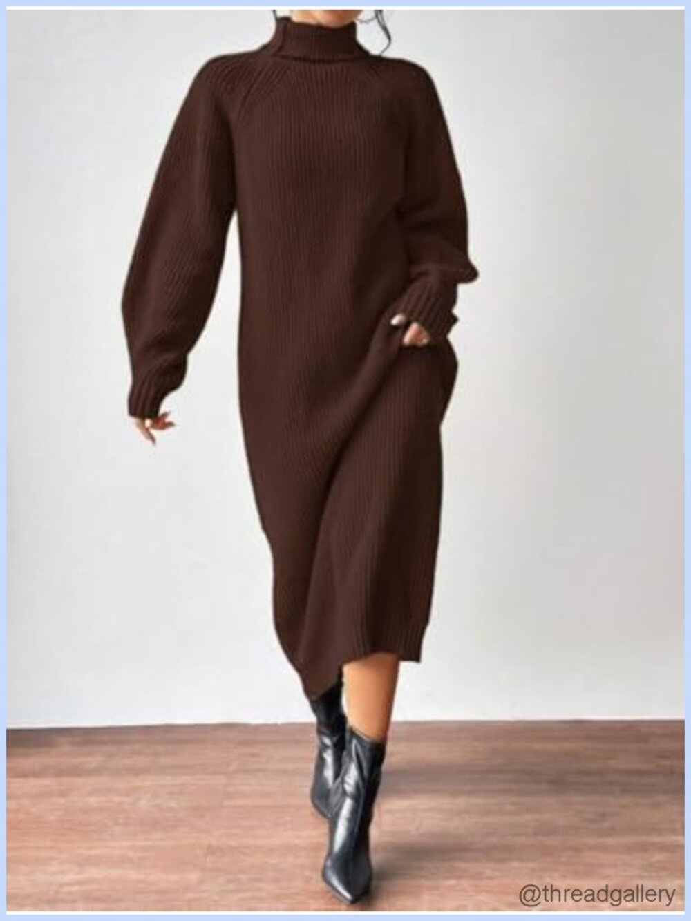 Oversized Chunky Knit Maxi Sweater Dress Turtleneck Long Sleeve Pullover - Picture 2 of 6
